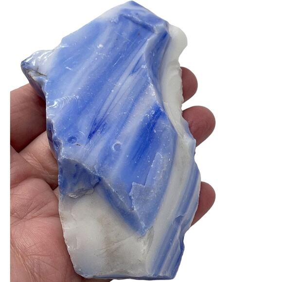 Cobalt Blue Milk Glass Art Glass Cullet Layered Slag #5L131 - Picture 5 of 6